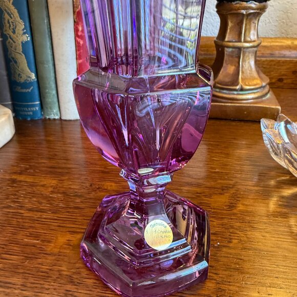 1930's Moser Glass Neodymium Alexandrite Crystal Art Deco Trumpet Vase - Picture 7 of 17